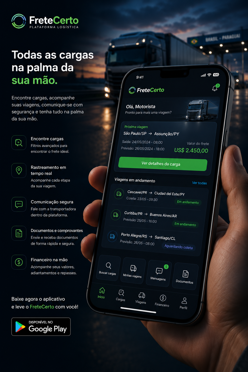 Aplicativo FreteCerto para motorista