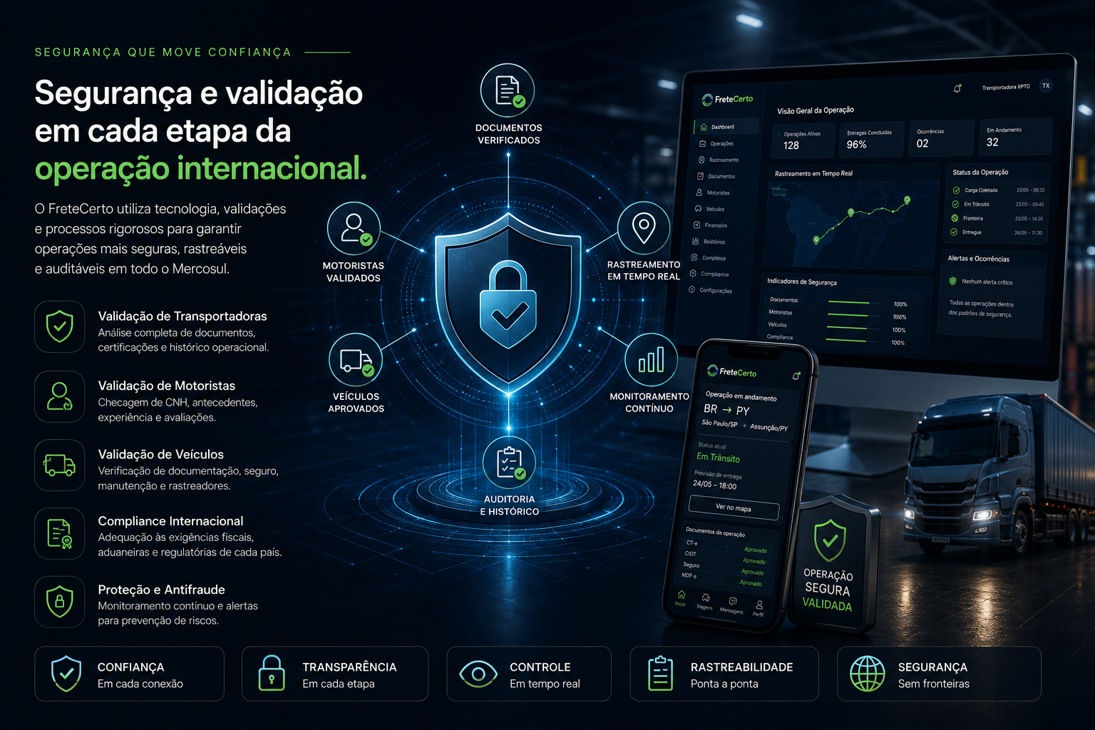 Segurança e validação operacional FreteCerto